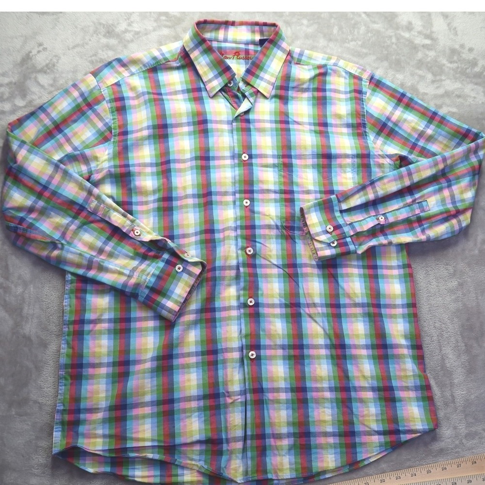 Alan Flusser Mens Plaid Long Sleeve Button Down Shirt Multicolor Size L